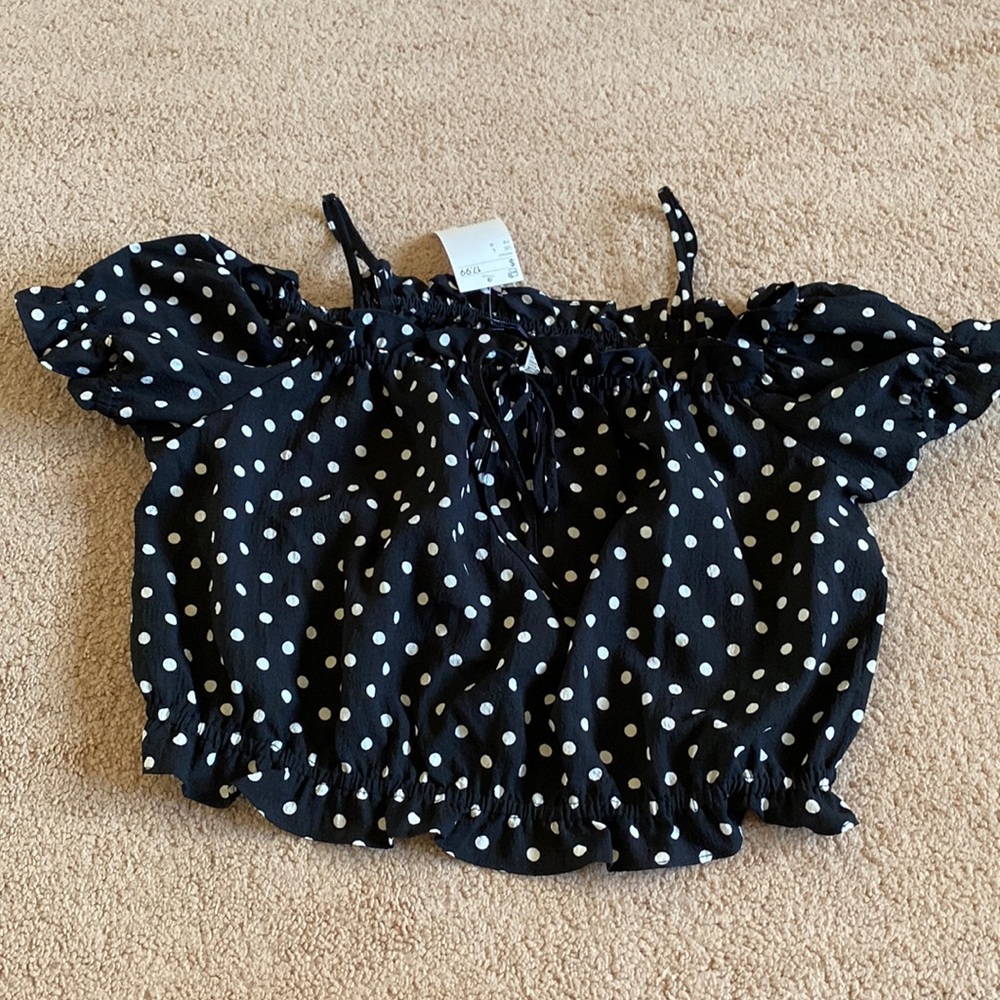 NWT h&m divided black and white polka dot large top off the shoulder